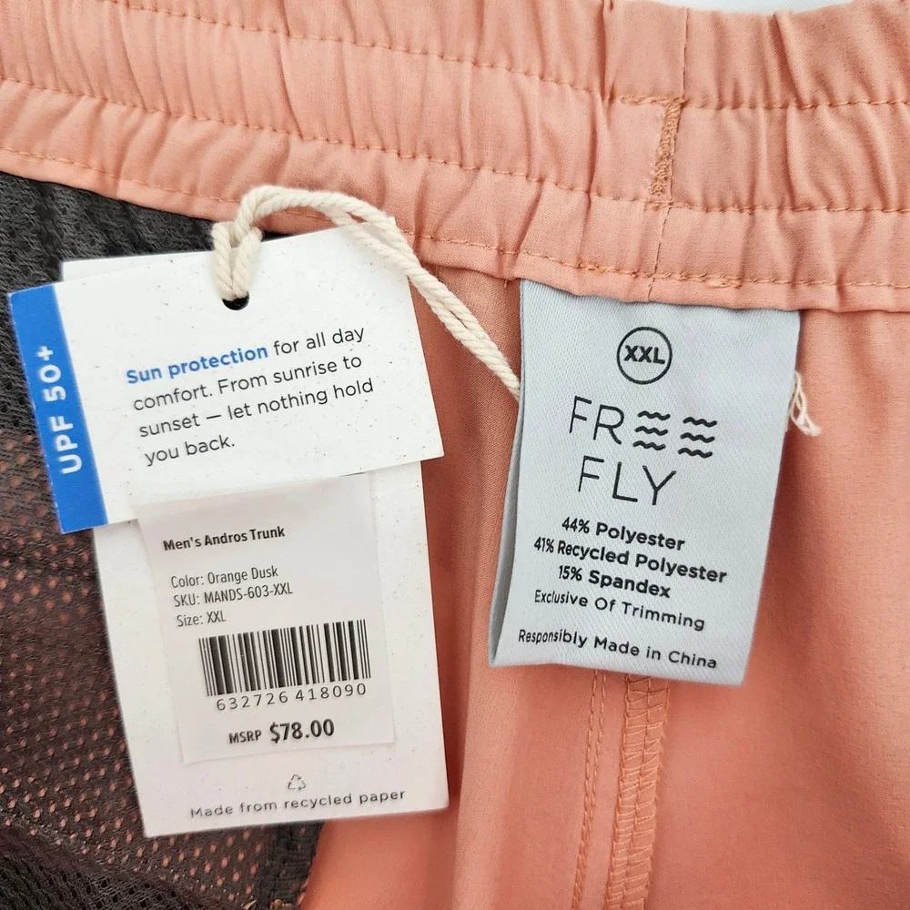 Free Fly Mens Andros Trunk XXL Orange Dusk Swim Shorts UPF 50 Performance NWT